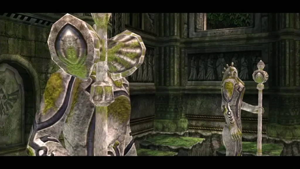 A tall stone guardian awakens among the carved ruins A tall stone guardian awakens among the carved ruins