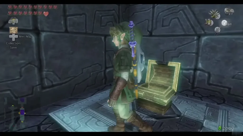 Link beside the glowing chest in the alcove of the Palace of Twilight Link beside the glowing chest in the alcove of the Palace of Twilight