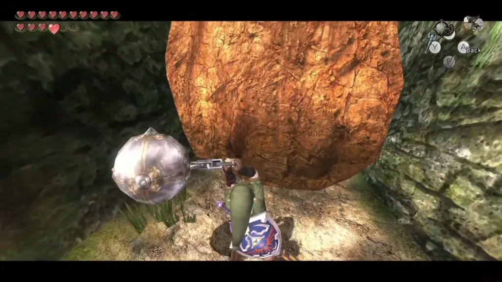 Link swinging the Ball and Chain at a boulder in the Hidden Village Link swinging the Ball and Chain at a boulder in the Hidden Village