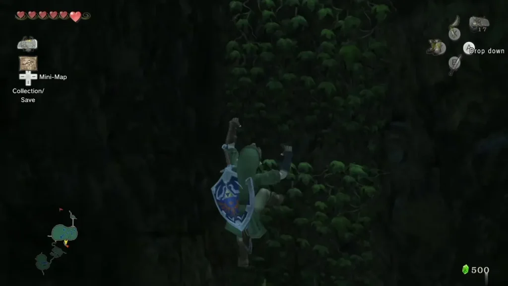Link climbing a wall of vines on the cliff north of Kakariko Village Link climbing a wall of vines on the cliff north of Kakariko Village