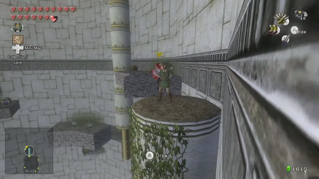 Link standing on top of an ivy-covered pillar in the sky city Link standing on top of an ivy-covered pillar in the sky city