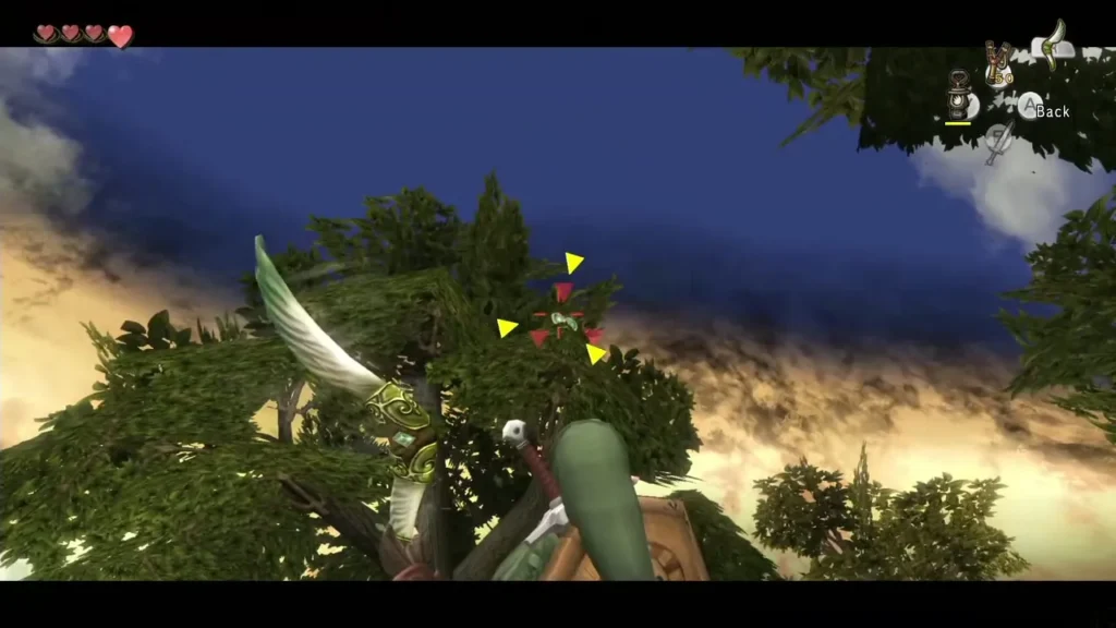 Link lock-on aims the Gale Boomerang at the heart in the tree Link lock-on aims the Gale Boomerang at the heart in the tree