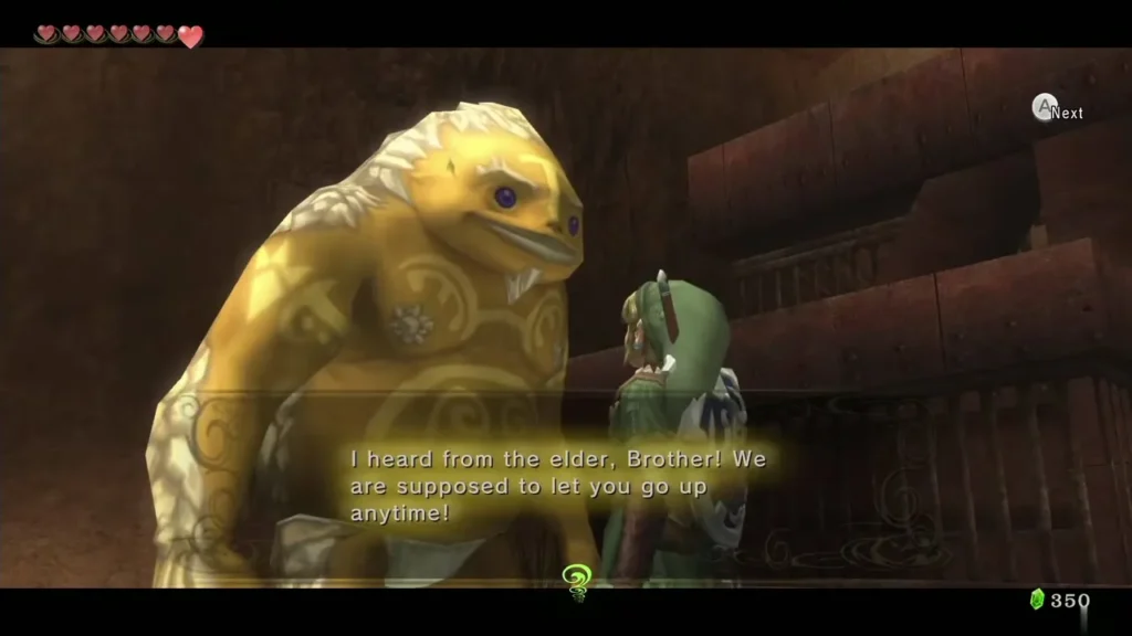 Goron on the mountain path telling Link he may go up anytime Goron on the mountain path telling Link he may go up anytime