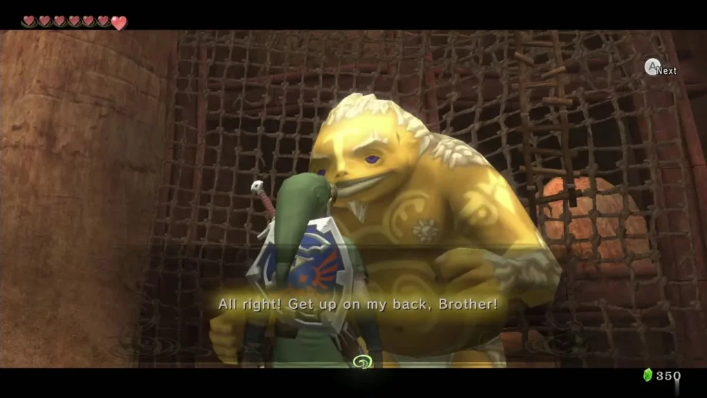 Goron crouching and telling Link to get up on his back Goron crouching and telling Link to get up on his back