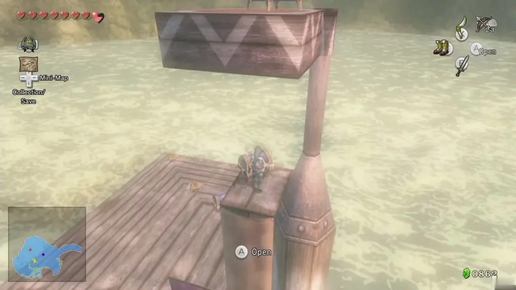 Link opening the chest on the platform's second tier Link opening the chest on the platform's second tier