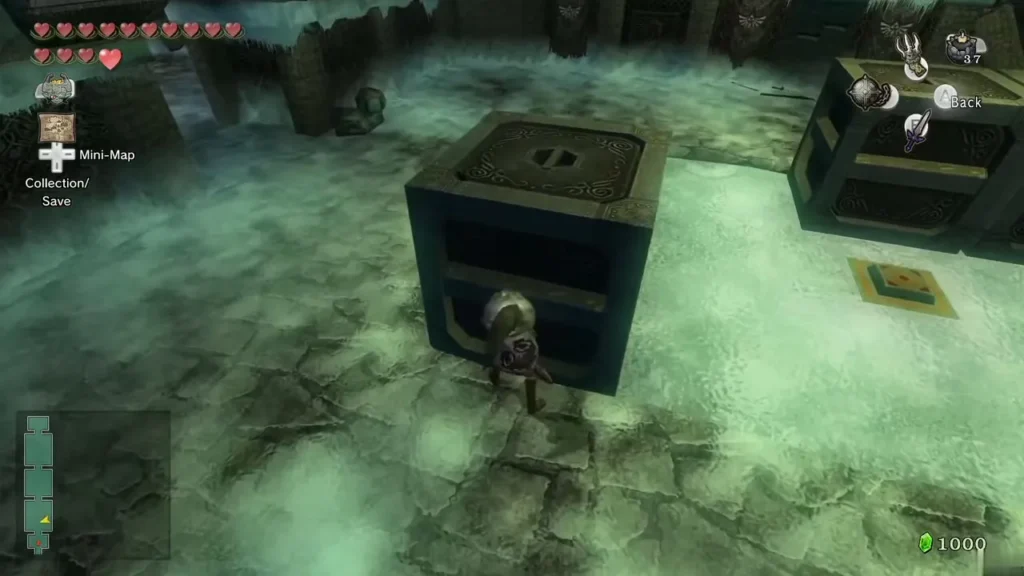 Link beside a stone block in the icy sliding-block room Link beside a stone block in the icy sliding-block room