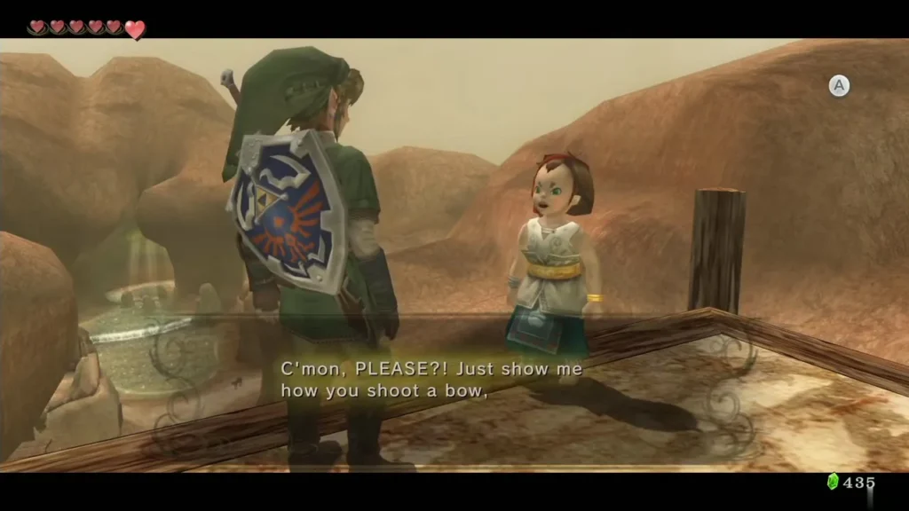 Talo on the watchtower asking Link to show him how to shoot a bow Talo on the watchtower asking Link to show him how to shoot a bow