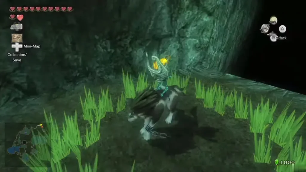 Wolf Link digging in a ring of grass to open the grotto Wolf Link digging in a ring of grass to open the grotto