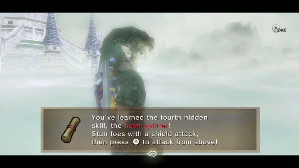 Link in the mist as the message says he learned the fourth hidden skill, the Helm Splitter Link in the mist as the message says he learned the fourth hidden skill, the Helm Splitter