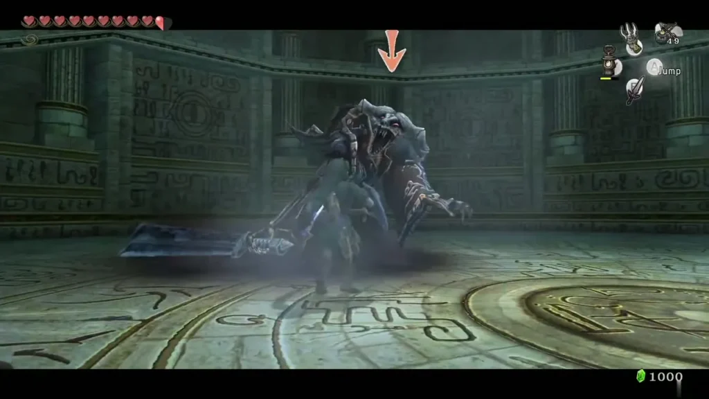 The Death Sword knocked down on the floor of a stone arena after a sword hit The Death Sword knocked down on the floor of a stone arena after a sword hit