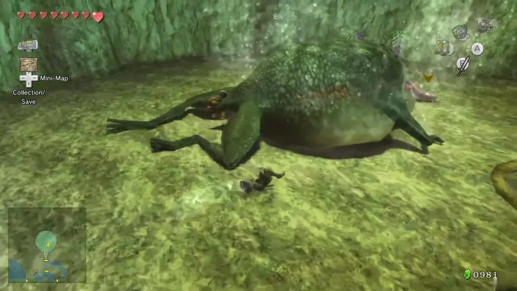The Deku Toad lying on the floor of the Lakebed Temple after Link defeats it The Deku Toad lying on the floor of the Lakebed Temple after Link defeats it