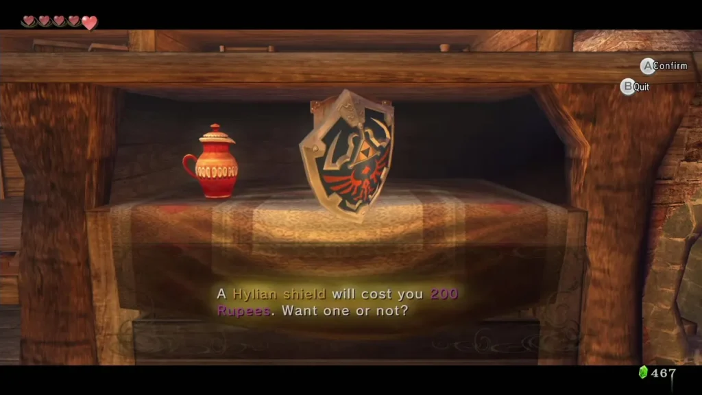 Shopkeeper asking whether Link wants a Hylian Shield for 200 Rupees Shopkeeper asking whether Link wants a Hylian Shield for 200 Rupees