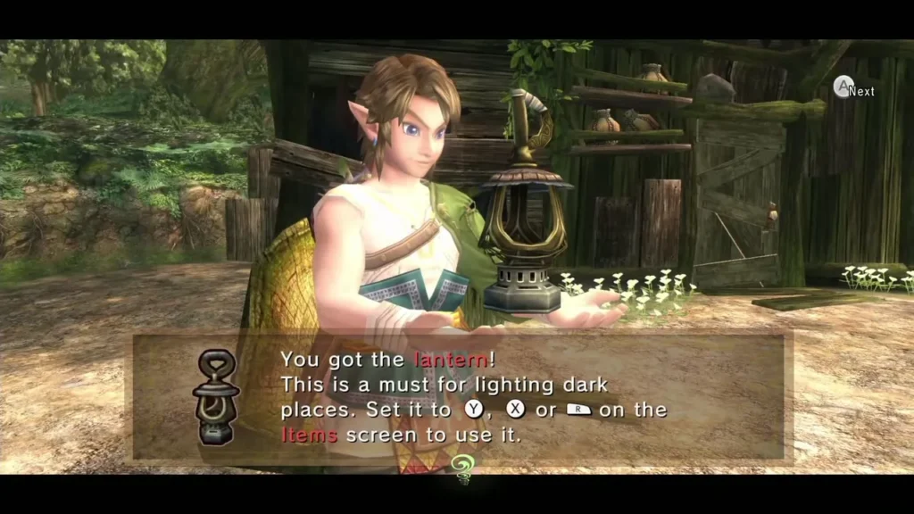 Link holding up the Lantern with the You got the lantern message box Link holding up the Lantern with the You got the lantern message box