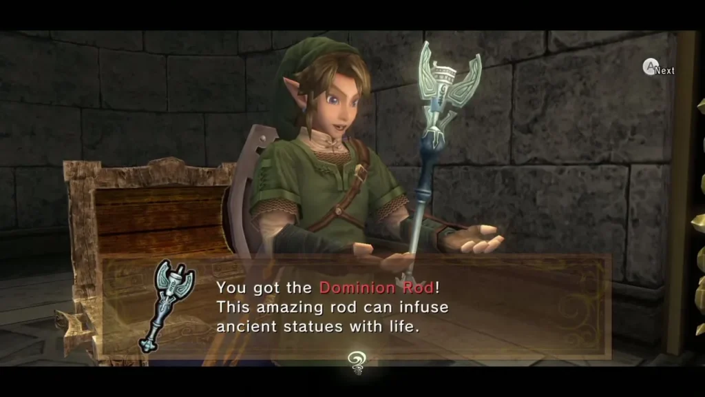 Link holding up the Dominion Rod with the You got the Dominion Rod message Link holding up the Dominion Rod with the You got the Dominion Rod message