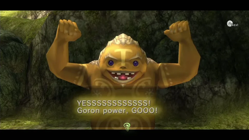 The Goron cheering Goron power with his arms raised after getting the hot springwater The Goron cheering Goron power with his arms raised after getting the hot springwater
