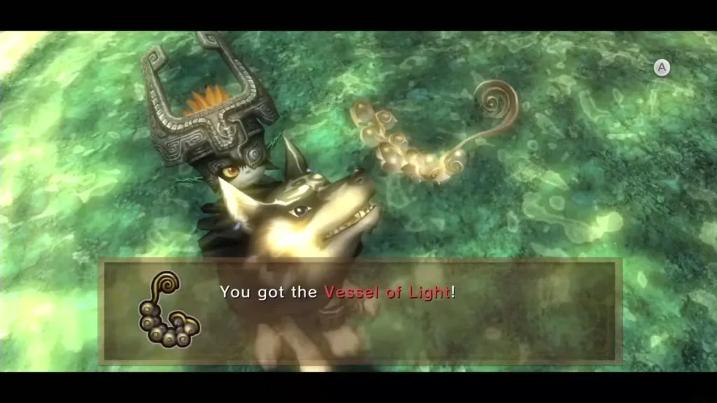 Wolf Link with Midna on his head and the Vessel of Light item message Wolf Link with Midna on his head and the Vessel of Light item message