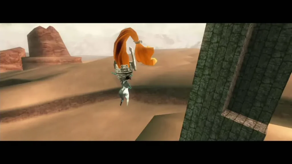 Midna floating beside the tall stone bridge piece in the desert Midna floating beside the tall stone bridge piece in the desert