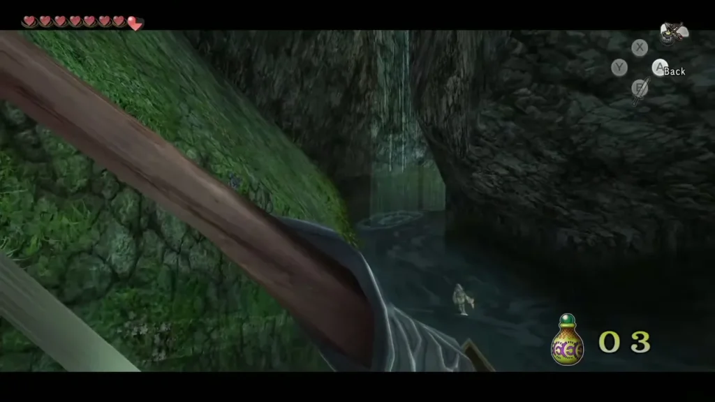 Pots hanging over the river course while Link aims Bomb Arrows from the boat Pots hanging over the river course while Link aims Bomb Arrows from the boat