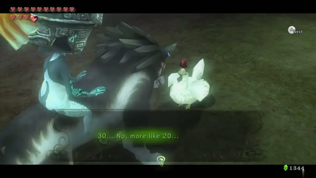 Wolf Link beside the white Cucco leader in the Hidden Village Wolf Link beside the white Cucco leader in the Hidden Village