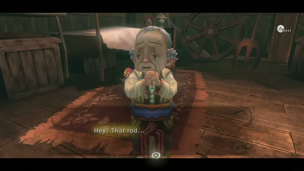Impaz the old woman reacting to the Dominion Rod with her hands clasped under her chin