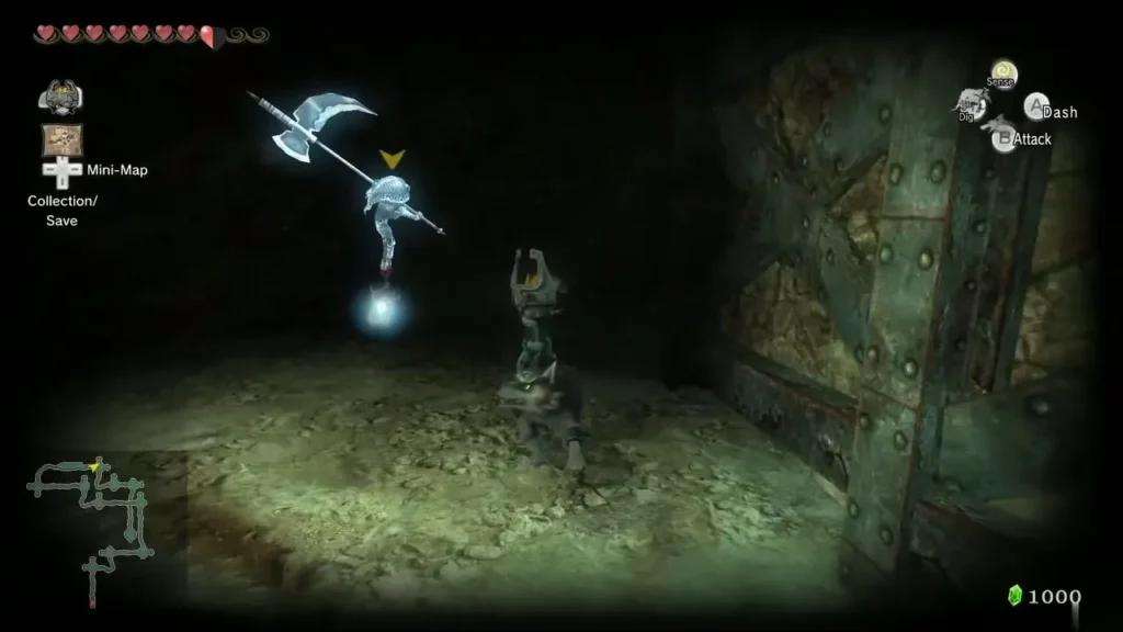 A Poe floating above Wolf Link and Midna in a dark stone cavern A Poe floating above Wolf Link and Midna in a dark stone cavern