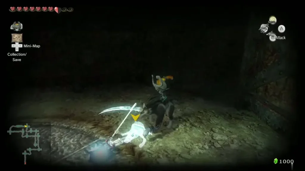 The Poe swinging its scythe low over the cavern floor as Wolf Link circles it The Poe swinging its scythe low over the cavern floor as Wolf Link circles it
