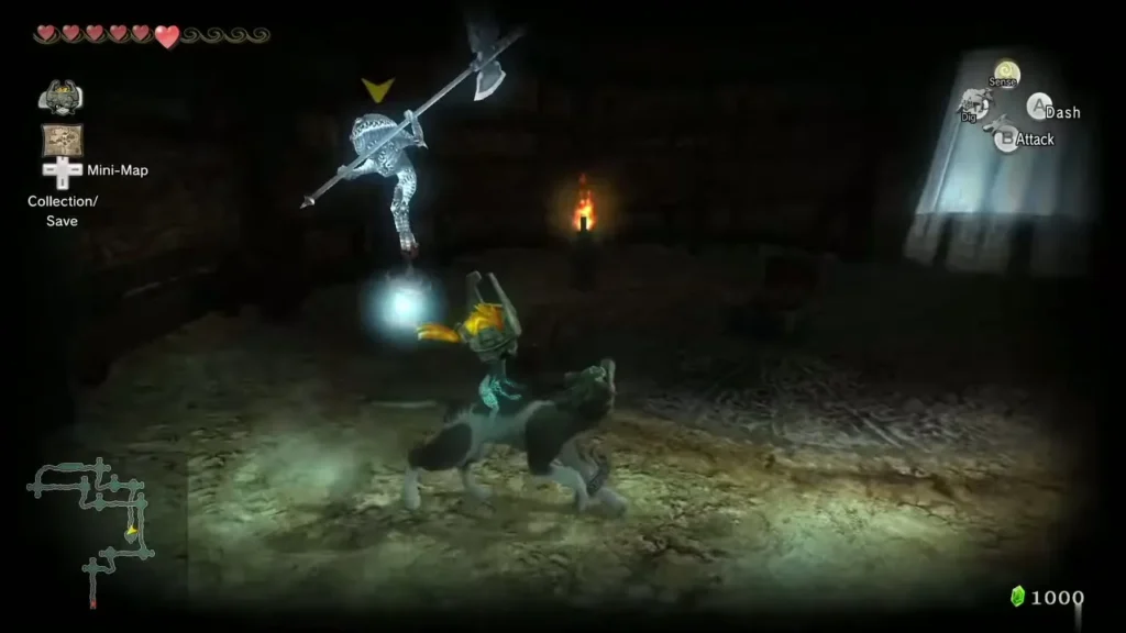 Wolf Link facing the Poe floating beside the chest in the final cavern room Wolf Link facing the Poe floating beside the chest in the final cavern room