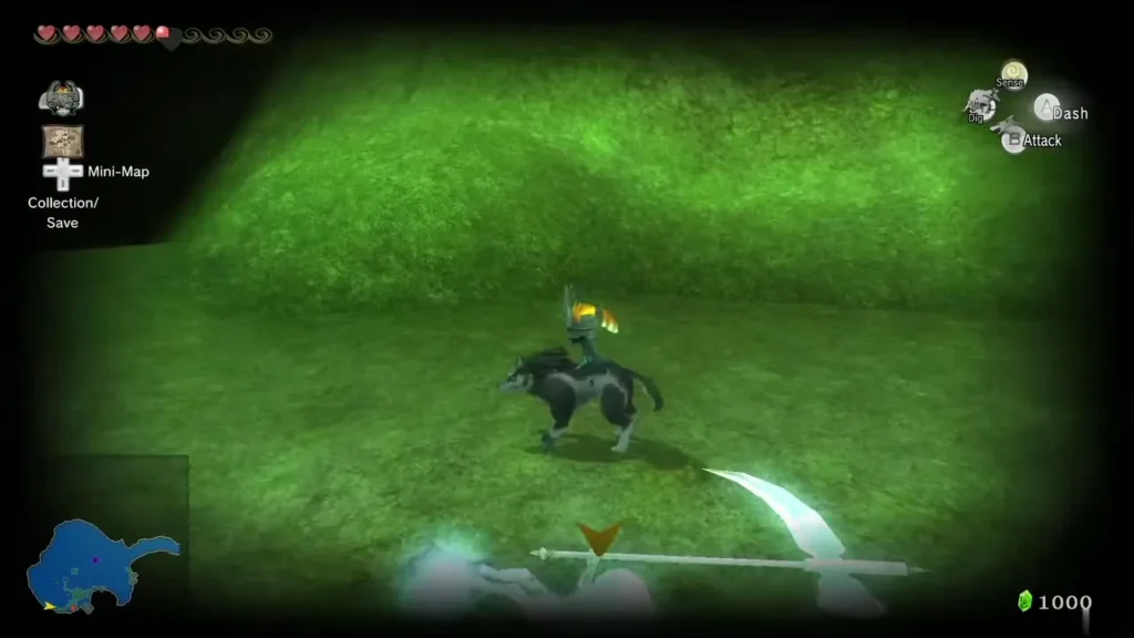 The Poe's scythe sweeping across the grass in front of Wolf Link The Poe's scythe sweeping across the grass in front of Wolf Link
