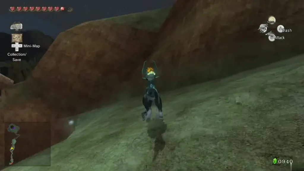 Wolf Link and Midna on the high grassy ledge with the Poe's light drifting nearby Wolf Link and Midna on the high grassy ledge with the Poe's light drifting nearby