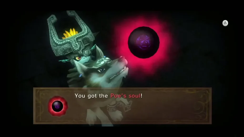 Link striking a Poe with the Master Sword in a dark chamber Link striking a Poe with the Master Sword in a dark chamber