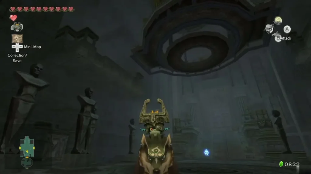 Midna on Wolf Link in the central chamber of the Arbiter Grounds Midna on Wolf Link in the central chamber of the Arbiter Grounds