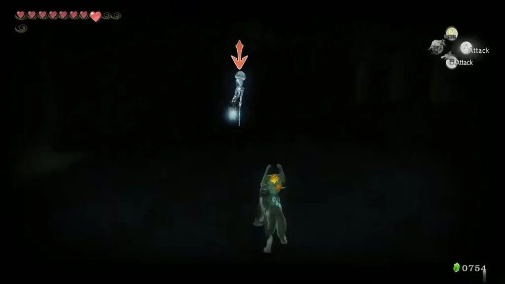 Midna in a dark chamber with a Poe floating above Midna in a dark chamber with a Poe floating above
