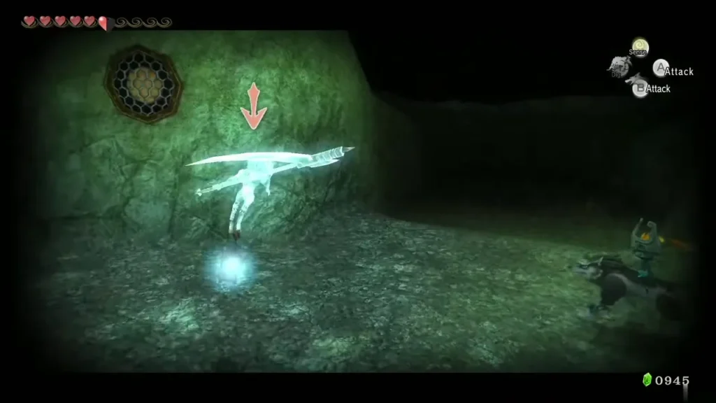 Wolf Link in a mossy cave beside a glowing Poe spirit Wolf Link in a mossy cave beside a glowing Poe spirit