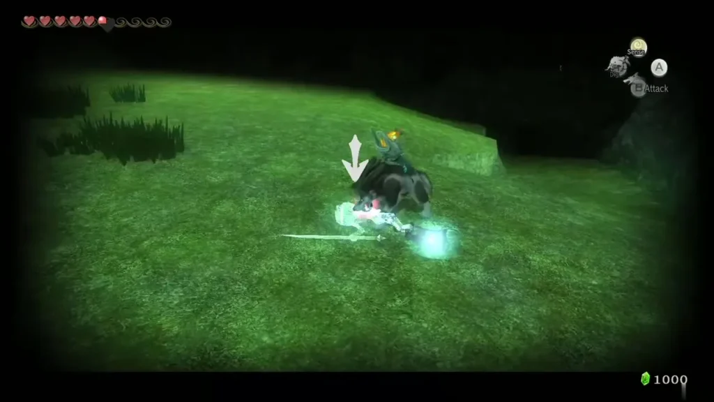 Wolf Link fighting a Poe on a dark grassy field near rocks Wolf Link fighting a Poe on a dark grassy field near rocks