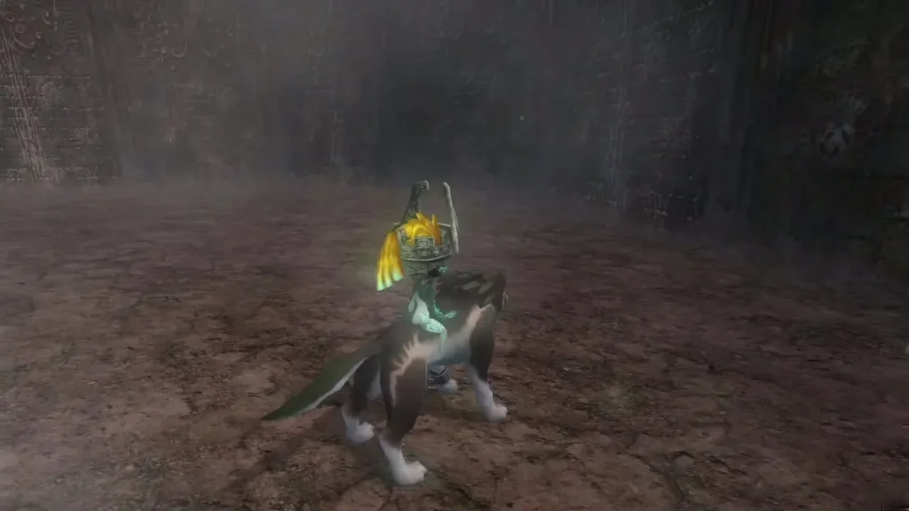 Wolf Link and Midna in the cleared arena on the seventeenth floor of the Cave of Ordeals Wolf Link and Midna in the cleared arena on the seventeenth floor of the Cave of Ordeals