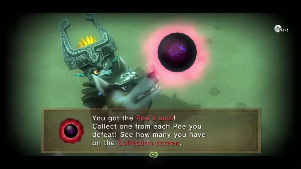 Message box announcing the Poe soul with Midna and Wolf Link Message box announcing the Poe soul with Midna and Wolf Link