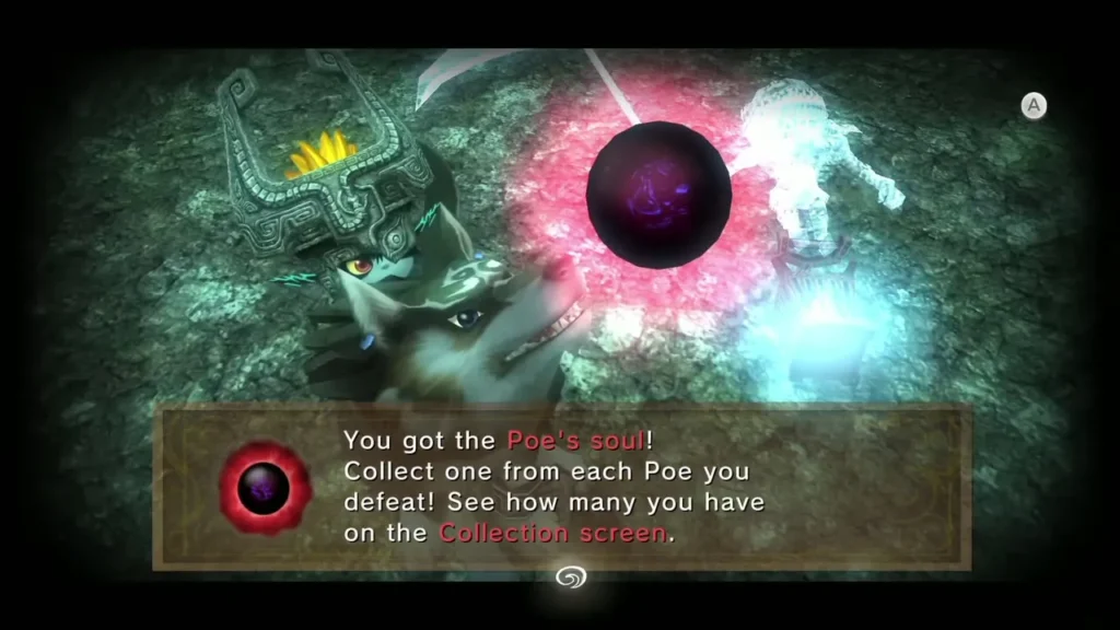 Message box announcing the Poe soul with Midna and Wolf Link Message box announcing the Poe soul with Midna and Wolf Link