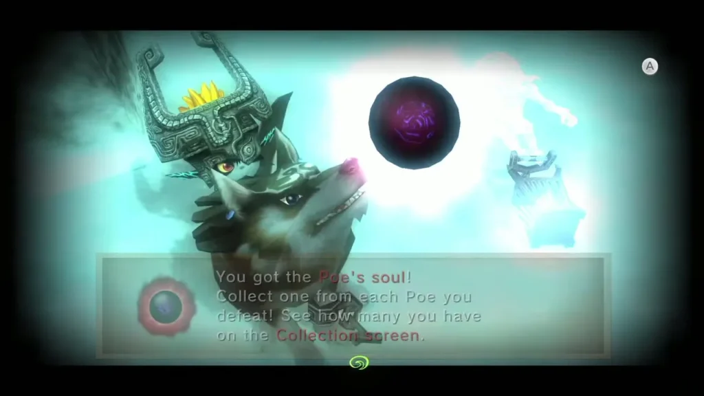 Message box announcing the Poe soul with Midna and Wolf Link Message box announcing the Poe soul with Midna and Wolf Link