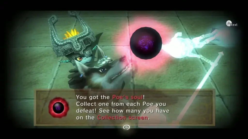 Message box announcing the Poe soul with Midna and Wolf Link Message box announcing the Poe soul with Midna and Wolf Link