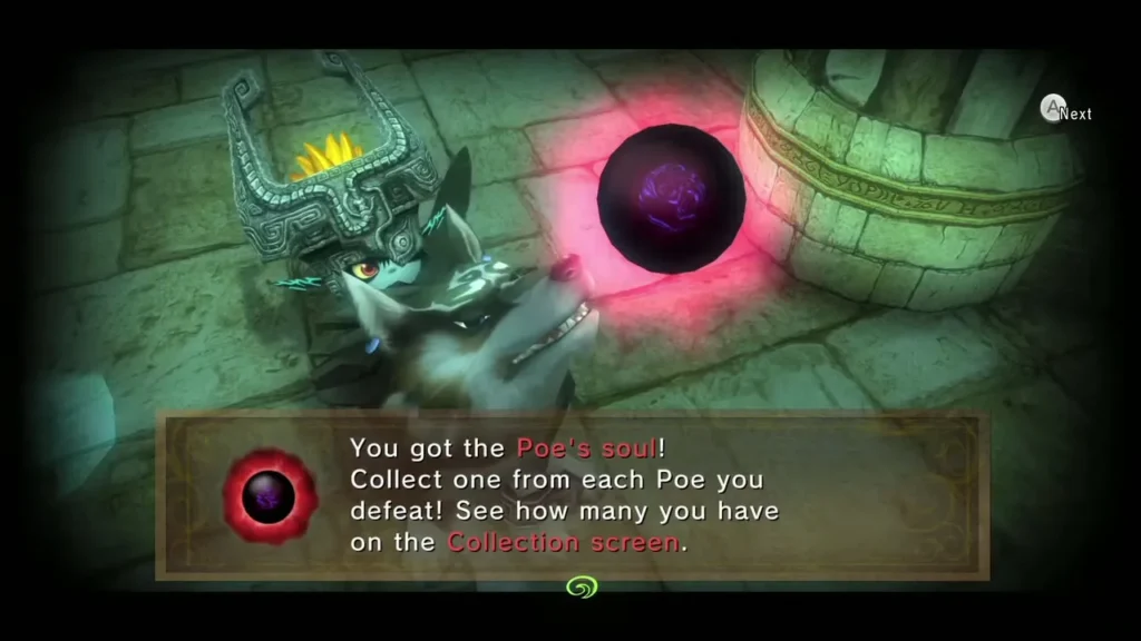 Message box announcing the Poe soul with Midna and Wolf Link Message box announcing the Poe soul with Midna and Wolf Link