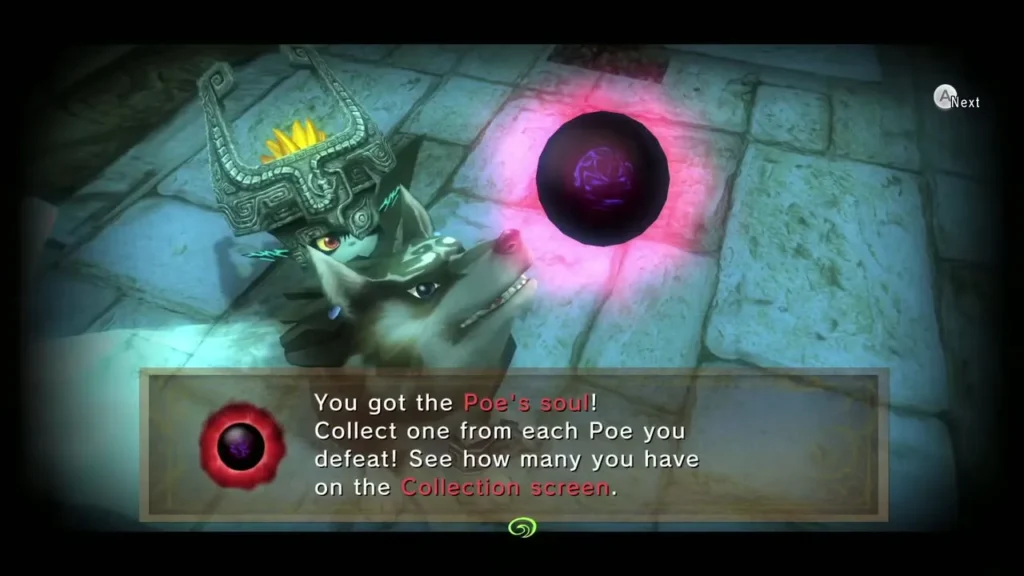 Message box announcing the Poe soul with Midna and Wolf Link Message box announcing the Poe soul with Midna and Wolf Link