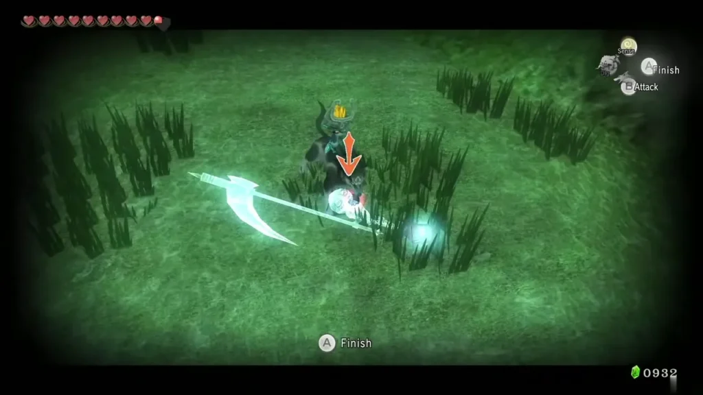 Wolf Link finishing a Poe in a grassy clearing as the scythe ghost swings Wolf Link finishing a Poe in a grassy clearing as the scythe ghost swings