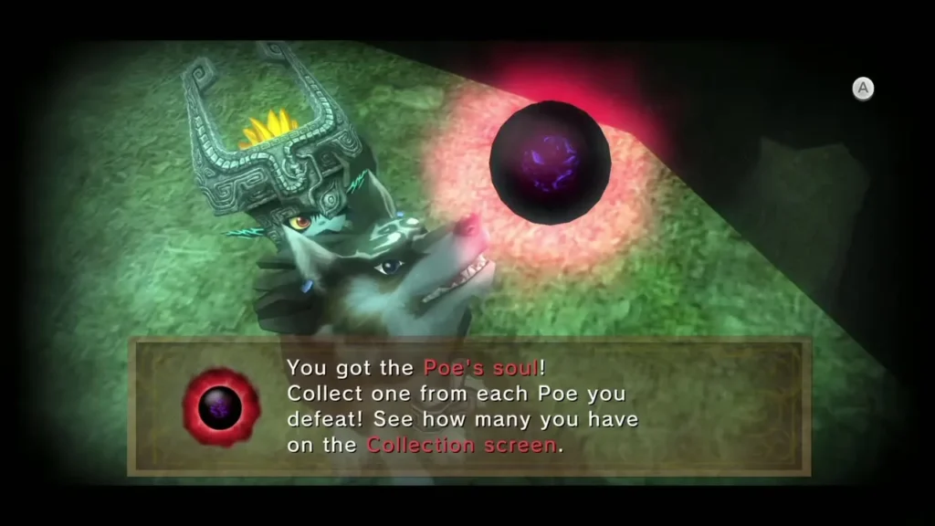 Poe soul message box over Wolf Link and the glowing soul after a cave fight Poe soul message box over Wolf Link and the glowing soul after a cave fight