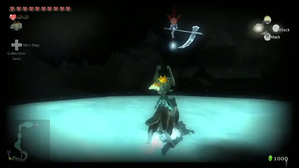 A Poe floating above the snow near the hill outside the ruins at night A Poe floating above the snow near the hill outside the ruins at night
