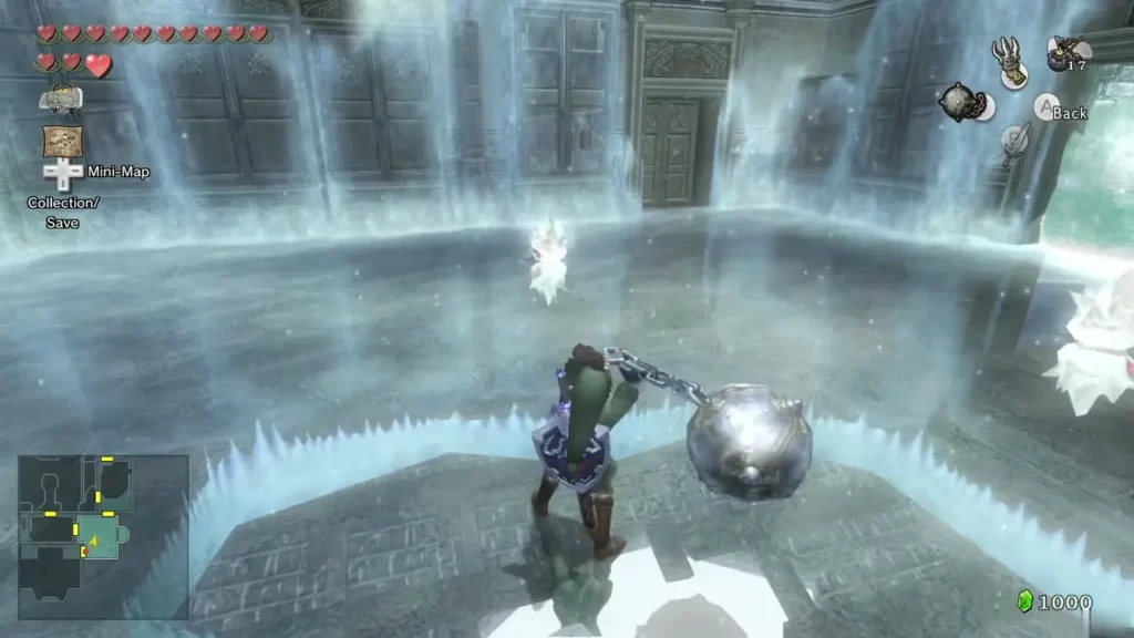 Link facing the icy back wall of the frozen room with the Ball and Chain Link facing the icy back wall of the frozen room with the Ball and Chain