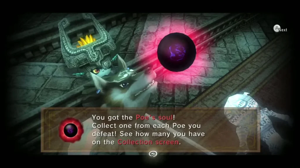 Wolf Link defeats an Imp Poe and the Poe's soul message is shown Wolf Link defeats an Imp Poe and the Poe's soul message is shown
