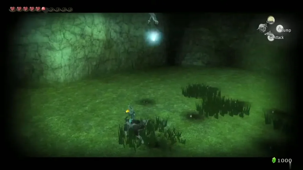 A Poe's lantern glowing above the grass beside a stone wall at night A Poe's lantern glowing above the grass beside a stone wall at night