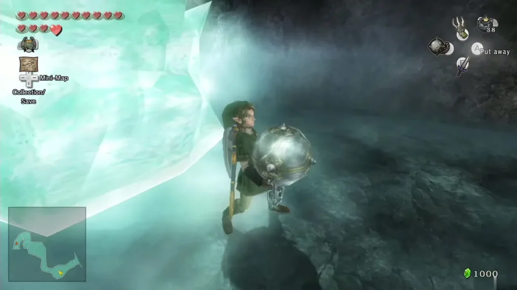 Link swinging the Ball and Chain at the large ice chunk in the summit cave Link swinging the Ball and Chain at the large ice chunk in the summit cave