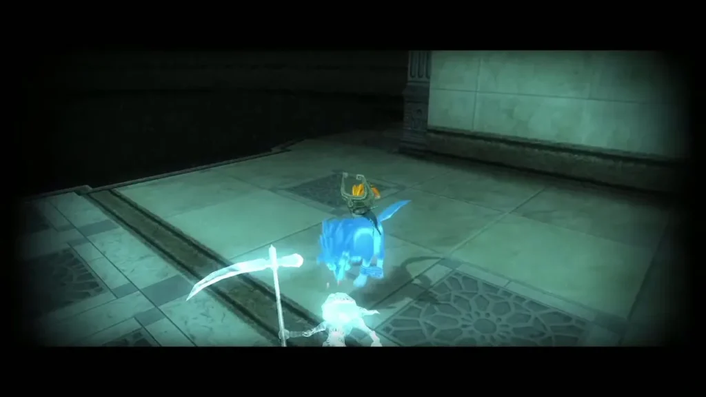Wolf Link fighting a glowing Poe behind the gate in the Temple of Time round room Wolf Link fighting a glowing Poe behind the gate in the Temple of Time round room