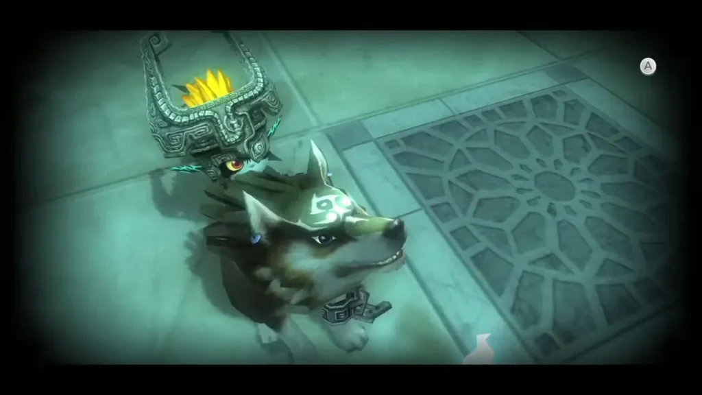 Wolf Link and Midna on the Temple of Time round room floor after the gate Poe is defeated Wolf Link and Midna on the Temple of Time round room floor after the gate Poe is defeated